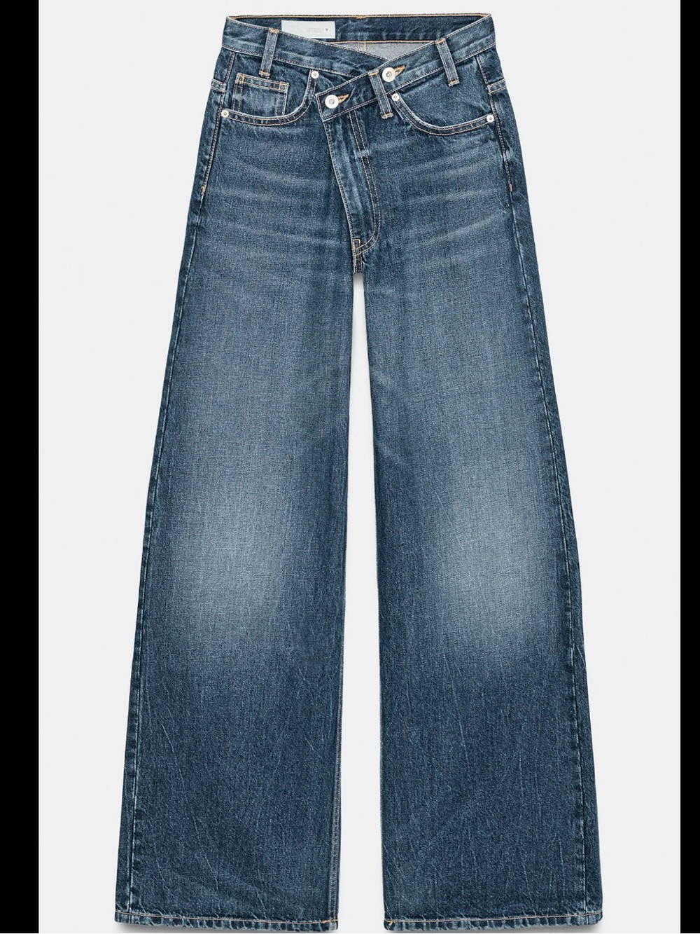 ZARA CROSSOVER HIGH WAISTED WIDE LEG JEANS   SZ 6 38  NWT